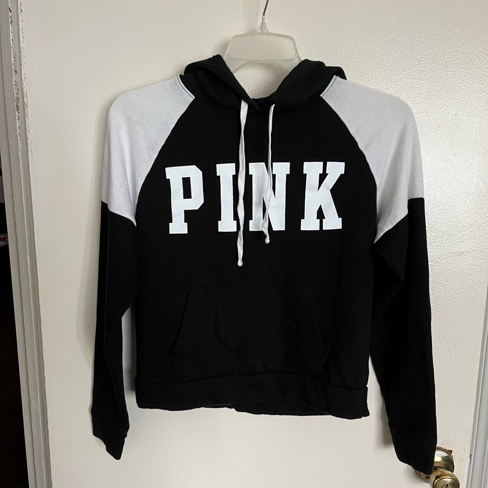 PINK Victoria's Secret Black and White Raglan Hoodie